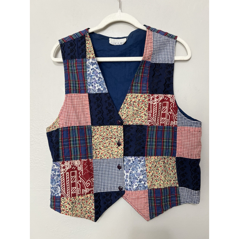 Casey &‎ Max Patchwork Vest Womens M Boho Grunge Folkcore Cottagecore Reversible